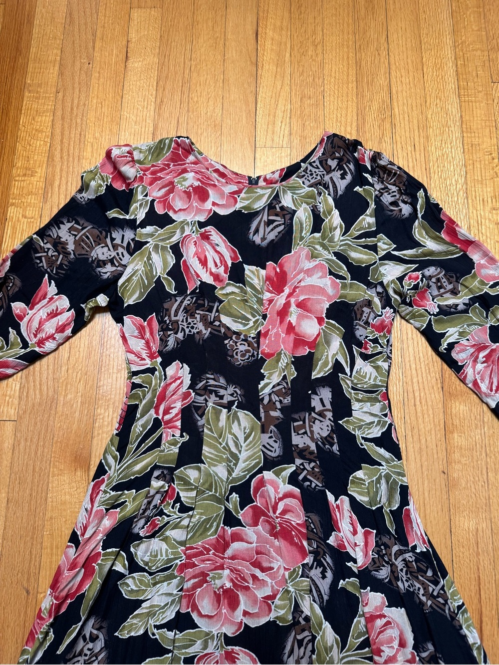 Vintage 90’s Anthony Mark Hankins Floral Midi Dress Pleated Waist Size 6 Rayon - Picture 2 of 9